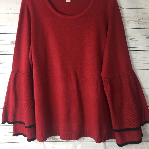 Style Co Ruffled-Sleeve Sweater Cranberry - Picture 2 of 6